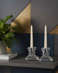 Set of Two Clear Crystal Tabletop Taper Candlesticks