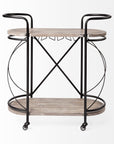 15" Black Solid Wood and Steel Round Rolling Kitchen Cart With Storage