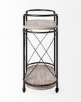 15" Black Solid Wood and Steel Round Rolling Kitchen Cart With Storage