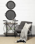 15" Black Solid Wood and Steel Round Rolling Kitchen Cart With Storage