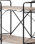 15" Black Solid Wood and Steel Round Rolling Kitchen Cart With Storage