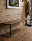 66" Brown And Black Metal and Solid Wood Bench