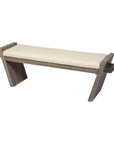 14" Cream and Brown Upholstered Linen Blend Bench