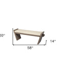 14" Cream and Brown Upholstered Linen Blend Bench