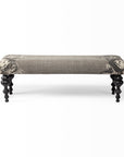 55" Gray and Black Upholstered Cotton Blend Floral Distressed Bench