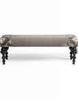 55" Gray and Black Upholstered Cotton Blend Floral Distressed Bench