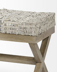 16" Beige and Brown Upholstered Faux Leather Bench