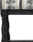 15" Off White and Black Upholstered Faux Leather Bench