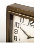 Square Bronze Toned Metal Desk Table Clock With Traditional Black Numbers And Hands