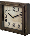 Square Bronze Toned Metal Desk Table Clock With Traditional Black Numbers And Hands