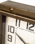Square Bronze Toned Metal Desk Table Clock With Traditional Black Numbers And Hands