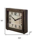 Square Bronze Toned Metal Desk Table Clock With Traditional Black Numbers And Hands
