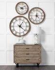 32" Circle Brown Metal Skeleton Wall Clock