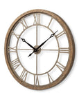32" Circle Brown Metal Skeleton Wall Clock
