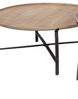 Set of Two Brown and Black Solid Wood and Iron Round Nested Coffee Tables