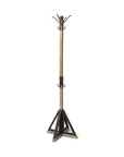 75" Black And Brown Solid Wood And Steel Twelve Hook Freestanding Coat Rack
