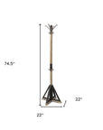 75" Black And Brown Solid Wood And Steel Twelve Hook Freestanding Coat Rack