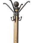 75" Black And Brown Solid Wood And Steel Twelve Hook Freestanding Coat Rack