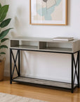 47" Gray and Black Wood and Metal Frame Console Table With Three Shelves