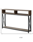 47" Taupe and Black Wood and Metal Frame Console Table With Three Shelves