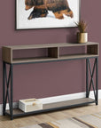 47" Taupe and Black Wood and Metal Frame Console Table With Three Shelves