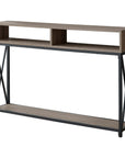 47" Taupe and Black Wood and Metal Frame Console Table With Three Shelves