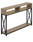 47" Taupe and Black Wood and Metal Frame Console Table With Three Shelves