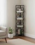 62" Black Metal Corner Bookcase