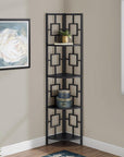 62" Black Metal Corner Bookcase