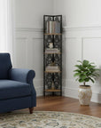 Taupe Metal Four Tier Corner Bookcase