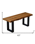43" Brown and Black Solid Wood Dining Bench