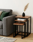 Set of Three 17" Black And Brown Solid Wood Nested Tables