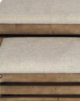Set of Two Brown Wood Slat and Upholstery Storage Benches With Flip Top