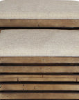 Set of Two Brown Wood Slat and Upholstery Storage Benches With Flip Top