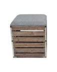 Set Of 2 Square Gray Linen Fabric And Wood Slats Storage Benches