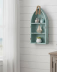 34" Aqua Blue Wood Canoe Hanging Shelf