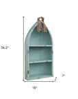 34" Aqua Blue Wood Canoe Hanging Shelf