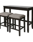 Set of Two 27" Light Gray And Dark Brown Fabric And Solid Wood Backless Bar Chairs