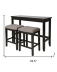 Set of Two 27" Light Gray And Dark Brown Fabric And Solid Wood Backless Bar Chairs