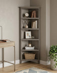 Gray Solid Wood Corner Bookcase