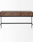 56" Brown and Black Solid Wood and Metal Distressed Console Table With Four Drawers