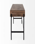 56" Brown and Black Solid Wood and Metal Distressed Console Table With Four Drawers