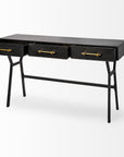 51" Black Writing Desk With Three Drawers