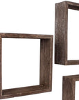 Set of Three Espresso Wood Square Hanging Dimensional Sculpture
