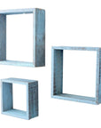 Set of Three Espresso Wood Square Hanging Dimensional Sculpture