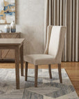 Tufted Cream and Brown Upholstered Linen Wing Back Dining Side Chair