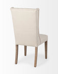 Tufted Cream and Brown Upholstered Linen Wing Back Dining Side Chair