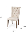 Tufted Cream and Brown Upholstered Linen Wing Back Dining Side Chair