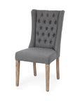 Tufted Cream and Brown Upholstered Linen Wing Back Dining Side Chair