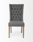 Tufted Cream and Brown Upholstered Linen Wing Back Dining Side Chair